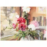 Still Life with Peonies by Walter Biggs, Mixed media with watercolor on paper, sold Dec 2021