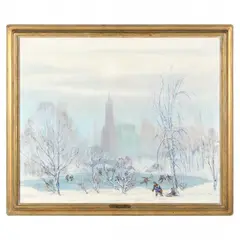 Central Park in Winter by Johann Berthelsen, Oil on canvas, sold Dec 2021