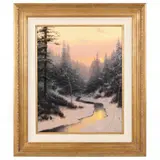 Forest in Winter by Thomas Kinkade, Oil on canvas panel, sold Dec 2021