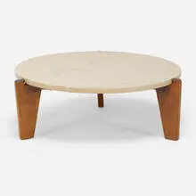 Low table, model CB11 by Jean Prouvé, c. 1943, Comblanchien stone, oak, steel, sold Jun 2022