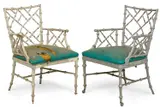 Untitled by Phyllis Morris, cast aluminum faux bamboo outdoor armchairs, offered Jun 2026