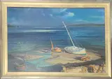 Untitled by Victor Elford, oil on canvas of boats at low tide, sold Apr 2022