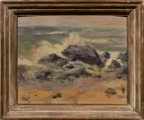 Coastal View by Jessie May Smith, oil on canvas affixed to board, sold Nov 2025