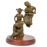 Children Playing by Jane Rankin, 1995, bronze sculpture on wood base, sold Nov 2025