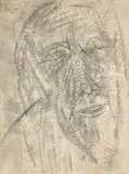 Head by Akbar Padamsee, Charcoal and linseed oil on canvas laid on board, sold Feb 2023