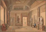 La galerie des statues du musée Pio-Clementino à Rome by Giovanni Volpato, Aquarelle gouachée sur trait gravé, sold Mar 2026