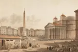 Place du Panthéon animée d'une scène de marché, Rome by Victor-Jean Nicolle, Lavis brun et aquarelle sur traits de plume et encre brune, sold Mar 2026