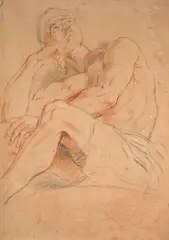 Esclave assis, étude pour l’encadrement du plafond du Palais-Royal, Paris by Antoine Coypel, Trois crayons sur papier crème, sold Mar 2026