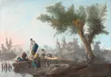 Lavandières au bord d'un cours d'eau au Portugal by Jean-Baptiste Pillement, Pastel, sold Mar 2026