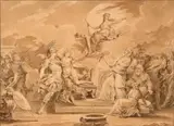 Le sacrifice d'Iphigénie by dit Moreau Jean-Michel Moreau, Plume, encre brune et lavis brun sur traits de crayon, sold Mar 2026