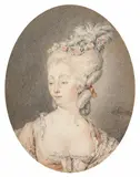 Portrait de Catherine Louise Henriette de Villers, seconde épouse de Denis Papillon de la Ferté by dit Moreau Jean-Michel Moreau, Crayon noir, sanguine et rehauts d'aquarelle, de forme ovale, sold Mar 2026
