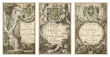 Trois études de frontispices pour l’« Etat des troupes et des Etats-majors des places », années 1761, 1765, 1768 by Charles Dominique Joseph Eisen, Plume et encre brune, lavis gris et brun, aquarelle gouachée sur traits de crayon, sold Mar 2026