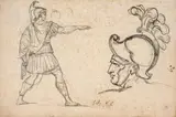 Etude pour 'Le Serment des Horaces' et tête d'homme casqué vers la gauche, feuillet du carnet n° 1, vers 1784 by Jacques-Louis David, Crayon noir, sold Mar 2026