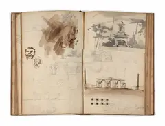Un album d’études comprenant 200 pages, commencé à Paris en 1780 et utilisé en Italie de 1786 à 1788 by Antoine Laurent Thomas Vaudoyer, Plume et encre brune et noire, sanguine, lavis, crayon noir, techniques mixtes, sold Mar 2026