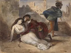 Dumont et Belmour portant secours à Jane Shore by Eugène Delacroix, Aquarelle gouachée et gomme arabique sur traits de crayon noir, sold Mar 2026