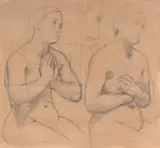 Etudes de figure féminine nue priant by Jean-Auguste-Dominique Ingres, Crayon, rehauts de craie blanche et de sanguine, avec mise au carreau, sold Mar 2026
