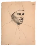Etude de tête d'oriental by Léon Cogniet, Crayon noir, estompe et craie blanche, sold Mar 2026