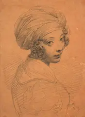 Portrait de jeune fille au turban by Achille Devéria, Crayon noir, sold Mar 2026