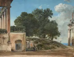 Halte à l’abreuvoir au pied du temple de Saturne dans le forum romain by Jean-Pierre Houël, Aquarelle gouachée, sold Mar 2026