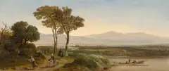 Bergers sur un chemin près d’une large rivière by Jean-Pierre Houël, Huile sur toile marouflée sur panneau, sold Mar 2026