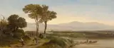 Bergers sur un chemin près d’une large rivière by Jean-Pierre Houël, Huile sur toile marouflée sur panneau, sold Mar 2026