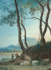Bergers et leur troupeau à l’ombre d’un bosquet by Jean-Pierre Houël, Gouache, sold Mar 2026