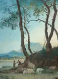 Bergers et leur troupeau à l’ombre d’un bosquet by Jean-Pierre Houël, Gouache, sold Mar 2026