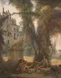 Les joueurs de cartes devant l'Hercule gaulois de Pierre Puget by Jean Baptiste Hilaire, Aquarelle gouachée sur traits de crayon, sold Feb 2026