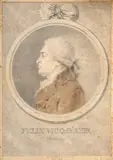 Portrait en médaillon de Félix Vicq d'Azir, médecin by Augustin de Saint-Aubin, Crayon noir, estompe, sanguine et lavis brun, sold Feb 2026