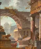 Caprice architectural à la fontaine animé by Pierre Drahonet, Gouache sur papier, sold Feb 2026