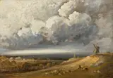 Paysage au moulin par gros temps by Georges Michel, Huile sur papier marouflé sur carton, sold Feb 2026