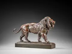 Lion qui marche by Antoine-Louis Barye, Bronze à patine brun rouge vert, sold Feb 2026