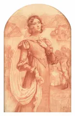 Etude pour la 'Princesse des Lacs' dit aussi 'Portrait de Madame Berthelot' by Armand Point, Sanguine, cintrée en partie supérieure, sold Feb 2026