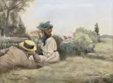 Couple au repos sur le bord de la rivière by Charles Maurin, Pastel et crayon noir, sold Feb 2026
