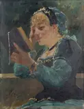La belle lectrice by Jules Delaunay, Huile sur panneau, une planche, sold Feb 2026