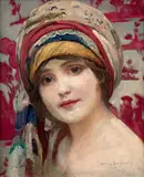 Portrait de jeune fille au turban by William Laparra, Huile sur toile, sold Feb 2026