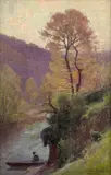 Pêcheur sur une rivière encaissée by William Didier-Pouget, Huile sur toile (Toile d'origine), sold Feb 2026