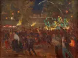 La retraite aux flambeaux devant l’Hôtel de Ville du Havre by Georges Binet, Huile sur toile (Toile d'origine), sold Feb 2026