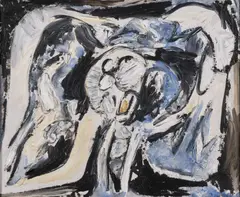 Brièvement by Pierre Alechinsky, 1956, Huile sur toile, sold Apr 2026