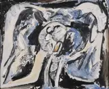 Brièvement by Pierre Alechinsky, 1956, Huile sur toile, sold Apr 2026