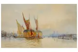 The Thames looking towards Westminster by Hubert James Medlycott, watercolour, offered Aug 2020