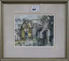 Cambridgeshiresigned by Tom Gamble, ink and watercolour, sold Nov 2017
