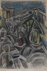 Au Rialto' signed, inscribed and dated '59 14 x 9in by Hilde Goldschmidt, watercolour, sold Oct 2017