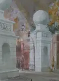 Entrance gates to a building, 14.5 x 10.5ins by John Bastin, watercolour, sold Oct 2017