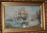 Trafalgar, 14.5 x 24.5ins by Charles James de Lacey, watercolour, sold Oct 2017