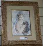 WatercolourGirl with a lap dogsigned in by Willi Nowak, pencil, sold Oct 2017