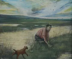 Ditch Girl'signed29 x 34cm by Peter Messer, oil, sold Oct 2017