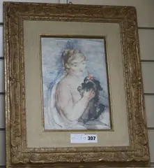 WatercolourGirl with a lap dogsigned in by Willi Nowak, pencil, sold Oct 2017