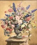 Floral scene by Stuart Scott Somerville, oil, sold Apr 2026
