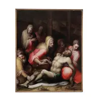 Deposition by Giovanni Battista Naldini, Oil on board, sold Apr 2026